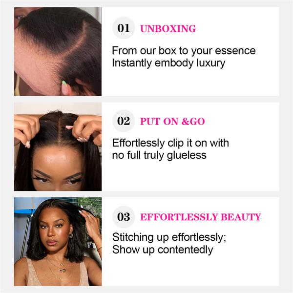 9x6 T Part Layered Yaki Straight Short Bob Wig Wear Go Glueless Human Hair Lace Wig Bleached Knots T Part Glueless Bob Wig - reshine