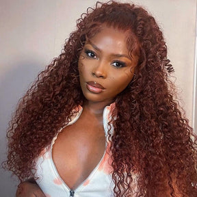 33 Reddish Brown Kinky Curly Wear Go Glueless Wigs Pre-cut HD Lace Wigs - reshine