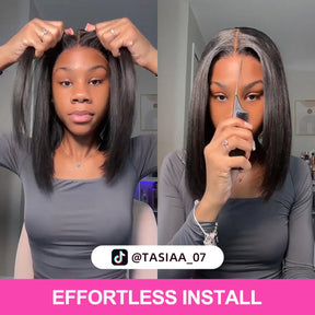 9x6 T Part Layered Yaki Straight Short Bob Wig Wear Go Glueless Human Hair Lace Wig Bleached Knots T Part Glueless Bob Wig - reshine