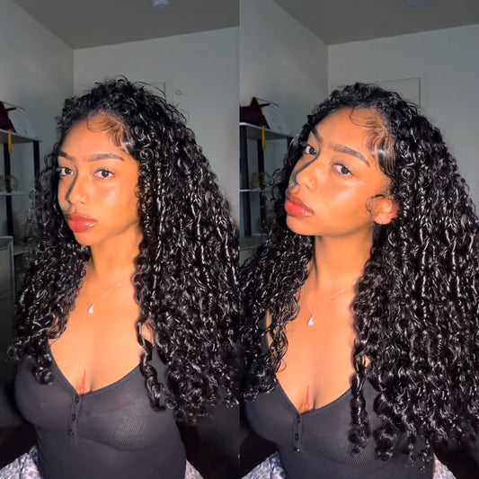 3 In 1 Wear Go Half Wig Water Wave Drawstring Human Hair Wig for Beginner - reshine