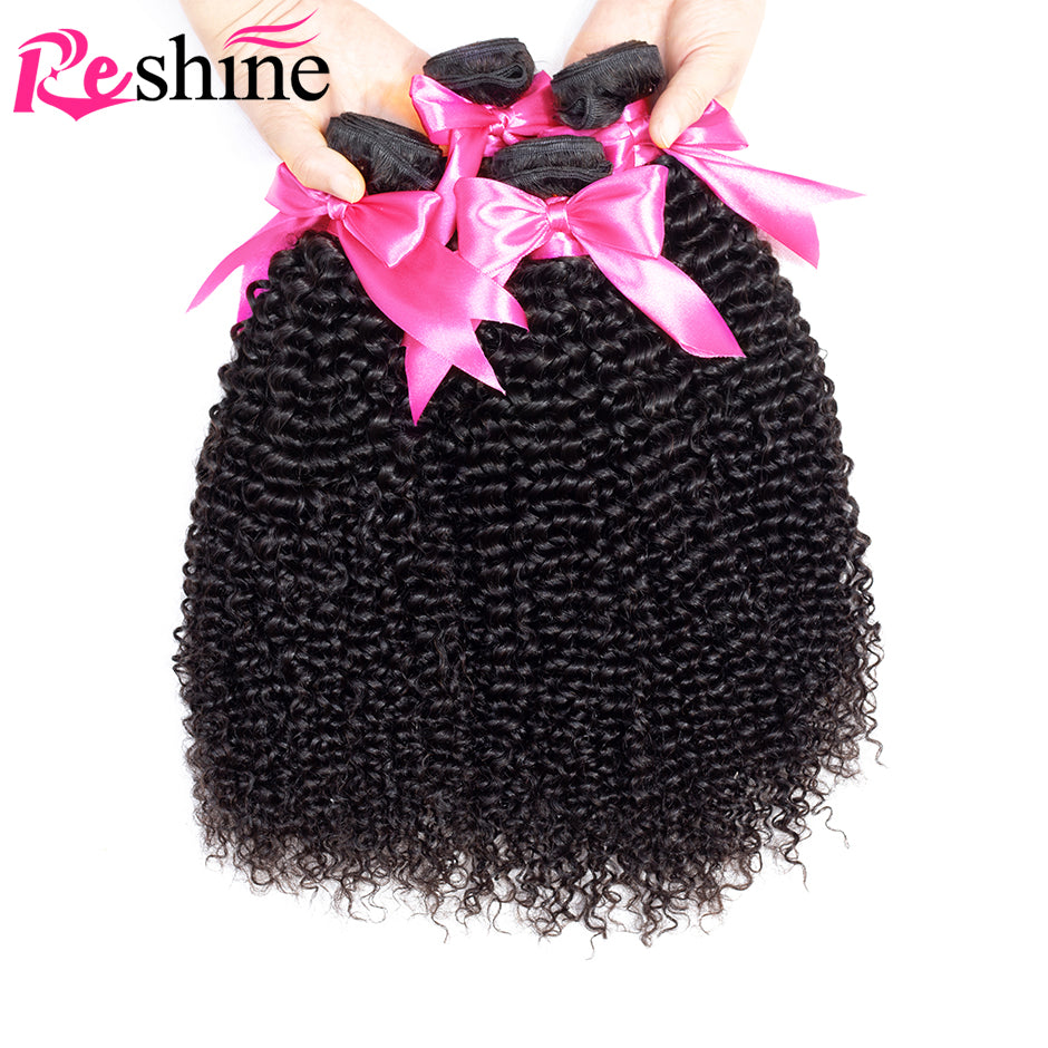 4 Bundles Kinky Curly Human Hair Extension Malaysian Hair Weaves 100% Human Hair - reshine