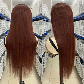 Reddish Brown Straight Human Hair Wigs