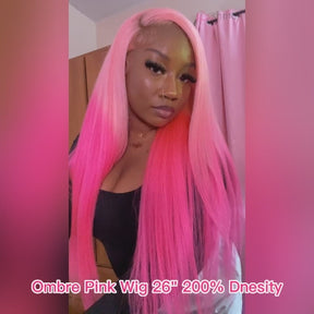 Ombre Hair Pink Straight Human Hair Lace Front Wigs Fashion Colored Wigs