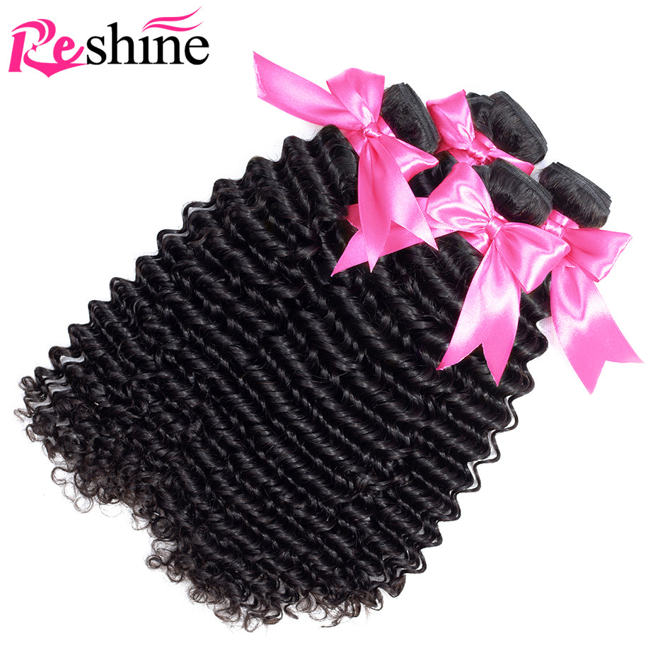 Deep Wave Human Hair 4 Bundles Brazilian/Peruvian/Malaysian Curly Human Hair Extensions - reshine