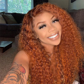 Reshine Hair Ginger Orange Hair Kinky Curly Hair Lace Front Wigs Colored Human Hair Wigs For Women - reshine