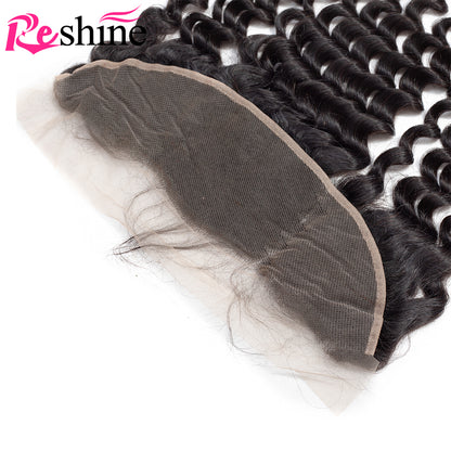 Deep Wave Hair 3 Bundles With 13X4 Lace Frontal Closure Brazilian/Peruvian/Malaysian Hair - reshine