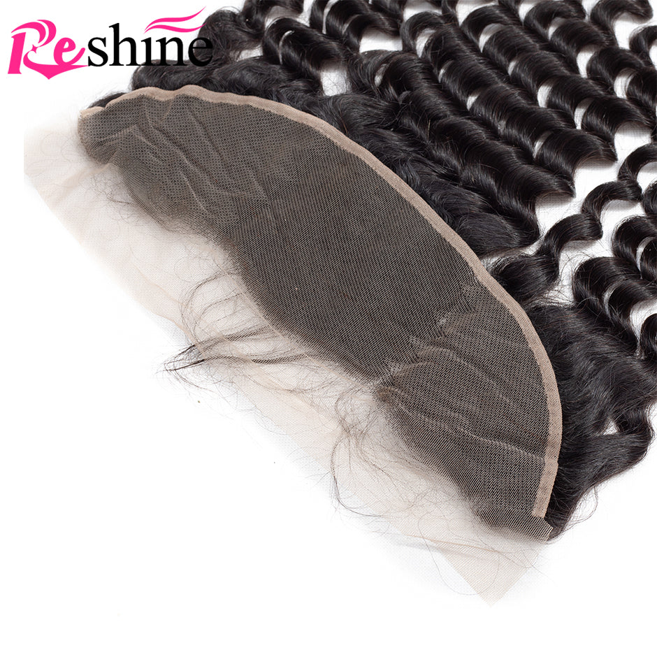 Deep Curly Hair Bundles With Frontal Deep Wave Brazilian Human Hair Weaving - reshine