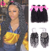 Brazilian Hair Weave Bundles With Closure Natural Color Water Wave Closure With Bundles - reshine