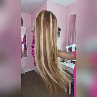 Prettyb.eeeee Same Style Ombre Straight Glueless Wear Go Wigs For Women 4/27 Highlight Straight Hair Wigs