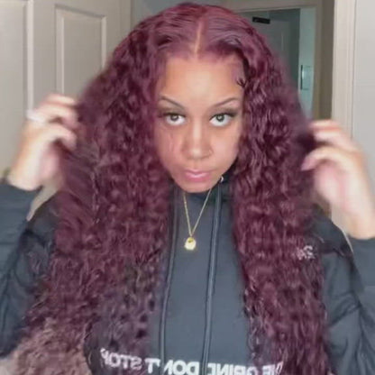 Burgundy Color Water Wave Hair Human Hair Wigs For Women 99J Lace Front Wigs