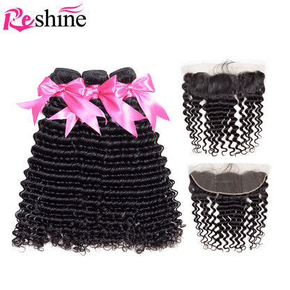 Malaysian Curly Weave Bundles With Frontal Pre Plucked With Baby Hair - reshine