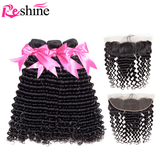 Malaysian Curly Weave Bundles With Frontal Pre Plucked With Baby Hair - reshine