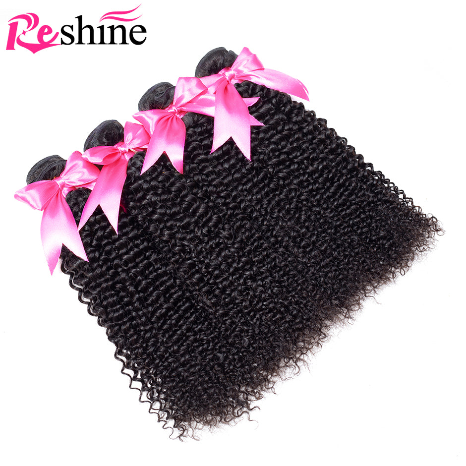 4 Bundles Kinky Curly Human Hair Extension Malaysian Hair Weaves 100% Human Hair - reshine