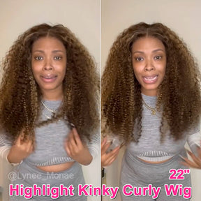 Lynee Recommend 4/27 Highlight Kinky Curly Glueless Human Hair Wigs 4x6 Lace Closure Wear Go Wig - reshine