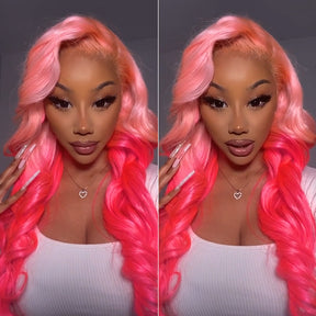 Lala.imani Recommend 24 Inches Ombre Pink Straight Human Hair Wigs Candy Color Wig For Women - reshine