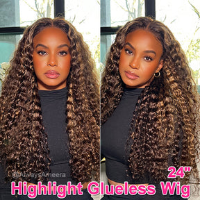 Crownmecutie Same Style Undetectable Glueless Wear Go Wigs Ombre Highlight Water Wave Hair 6X4 HD Lace Closure Wigs - reshine