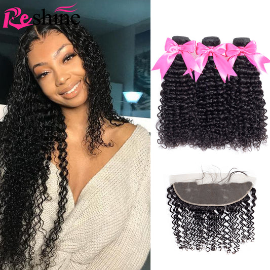 Curly Weave Hair Bundles Water Wave Brazilian Human Hair Bundles With 13x4 Frontal - reshine
