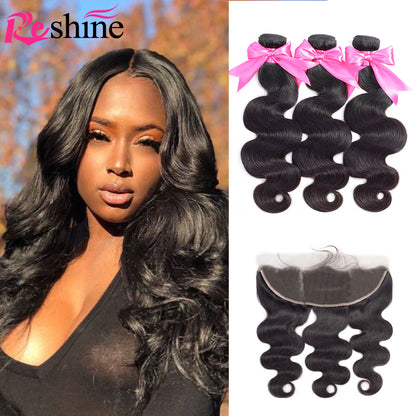 Brazilian Hair Bundles Body Wave Human Hair Bundles With 13X4 Lace Frontal - reshine