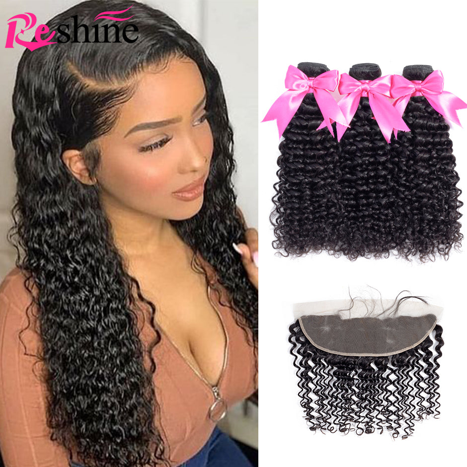Water Wave Hair Bundles With Frontal Curly Weave Human Hair Bundles With Frontal Closure - reshine
