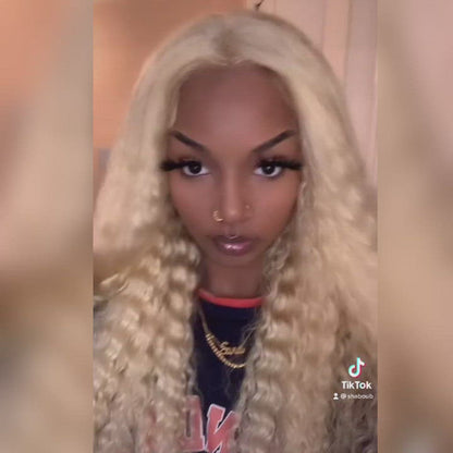 [Can Be Dyed] Reshine Hair Honey Blonde Deep Wave Hair Lace Front Wigs Virgin Human Hair Wigs