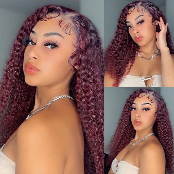 Burgundy Color Kinky Curly Hair Lace Wigs For Black Women