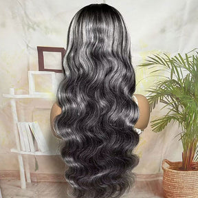 Reshine Hair Body Wave Human Hair Wigs Black And Grey Highlights Hair Wigs Color Hair Lace Wig - reshine
