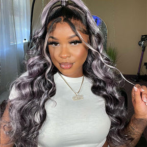 Reshine Hair Body Wave Human Hair Wigs Black And Grey Highlights Hair Wigs Color Hair Lace Wig - reshine