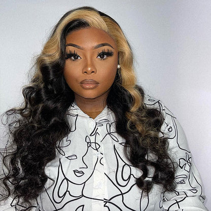 [Fashion] Highlights Skunk Stripe Hair Body Wave Human Hair Wigs 13x4 Lace Front Wigs - reshine