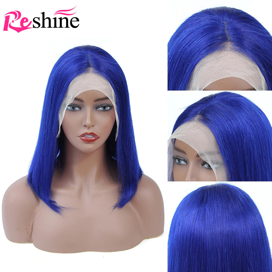 Pink Straight Bob Wig 613 / Blue 13X4 Short Lace Front Human Hair Wigs For Women - reshine