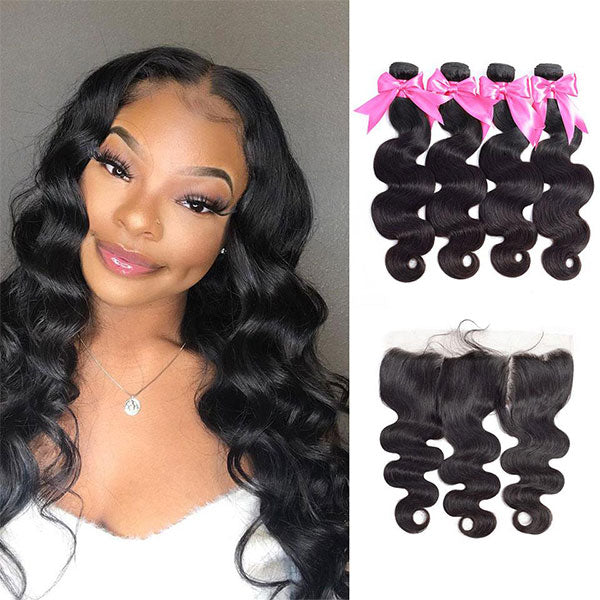 body wave 4 Bundles with lace frontal closure
