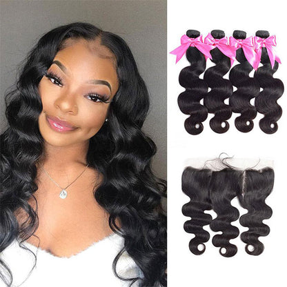 body wave 4 Bundles with lace frontal closure