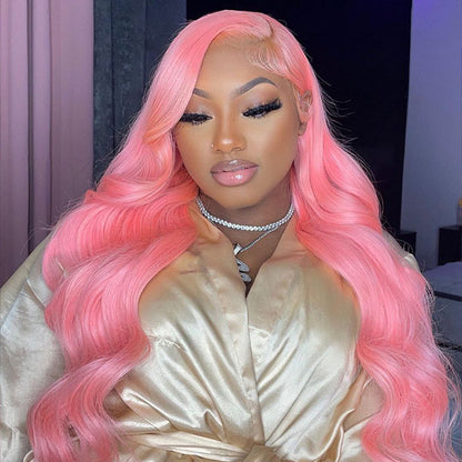 Barbie Pink Color Body Wave Human Hair Lace Front Wigs For Women 4x4 Closure Wigs - reshine