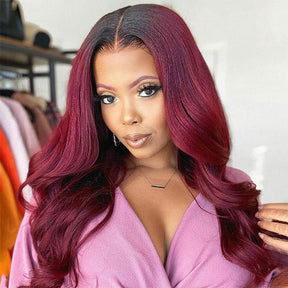 Ombre Burgundy Body Wave Human Hair Wigs 1B/99J Ombre Colored Wigs For Women - reshine
