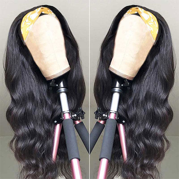 body wave none lace human hair wigs headband half wigs