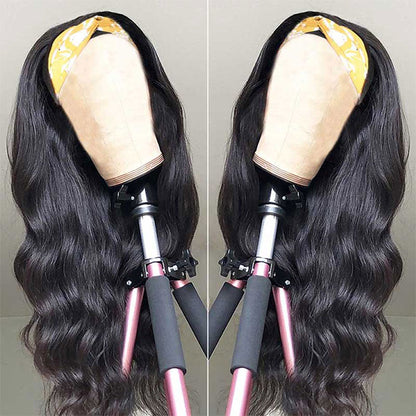 body wave none lace human hair wigs headband half wigs