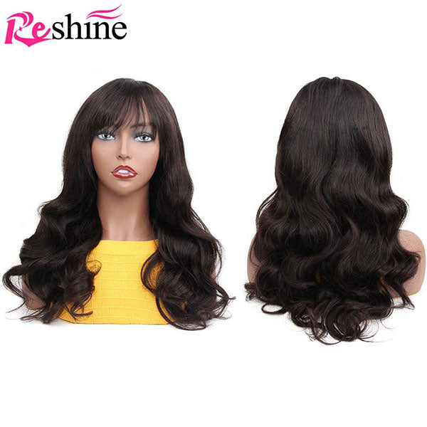 body wave human hair wigs with bangs