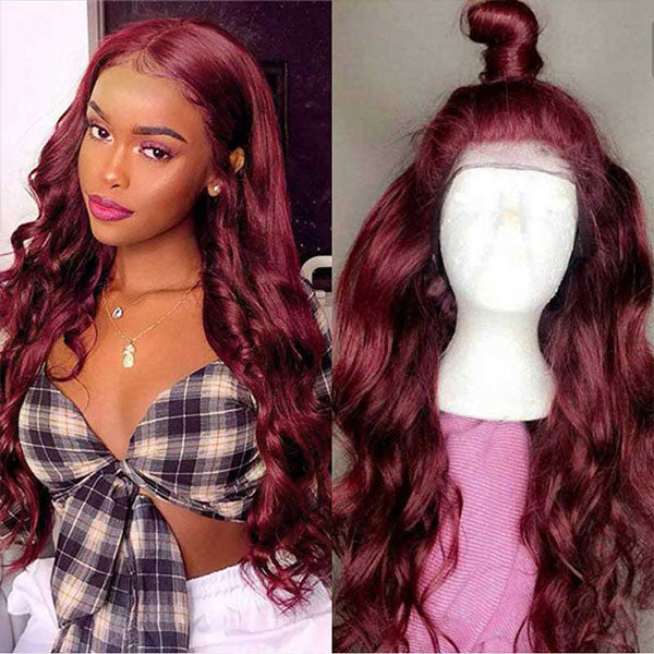 burgundy color lace front human hair wigs for sale