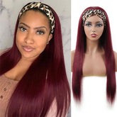 burgundy color straight hair headband wig