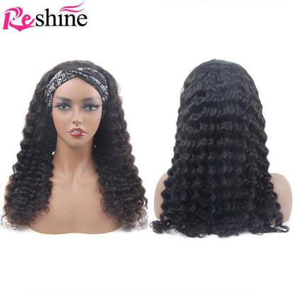 Natural color deep wave human hair wigs headband wig