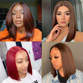 [Flash Deal] Burgundy Color Hair Straight Human Hair Lace Front Wigs Short Bob Wigs For Black Women - reshine