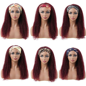 colored hair burgundy color kinky curly hair wigs headband wig