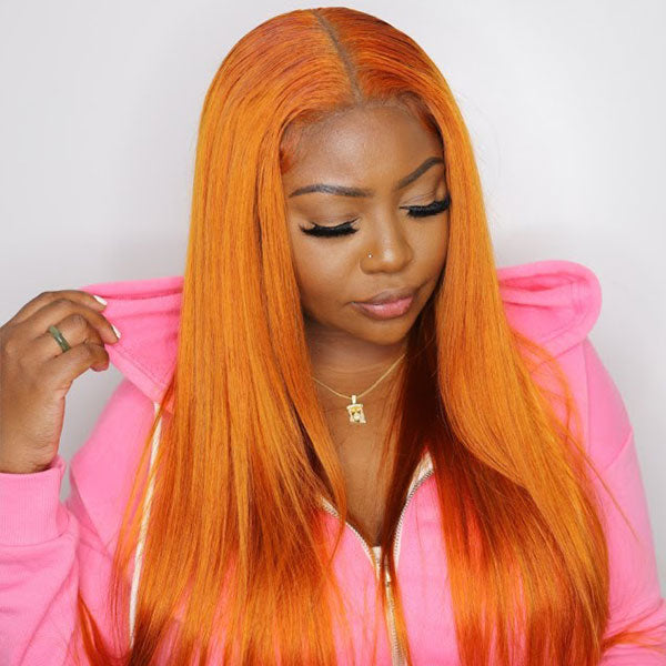 ginger orange straight human hair wigs for women