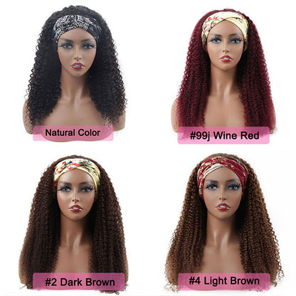 burgundy curly hair headband wig