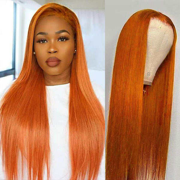 colored straight human hair wigs ginger orange color