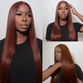 [Autumn Color ] 33 Reddish Brown Straight Human Hair Wigs For Women Lace Front Wigs - reshine