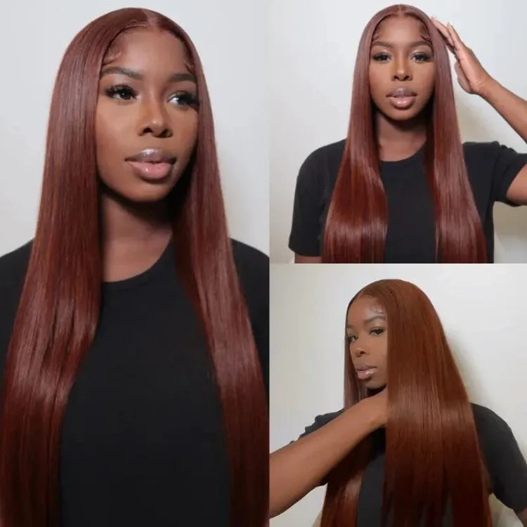 [Autumn Color ] 33 Reddish Brown Straight Human Hair Wigs For Women Lace Front Wigs - reshine