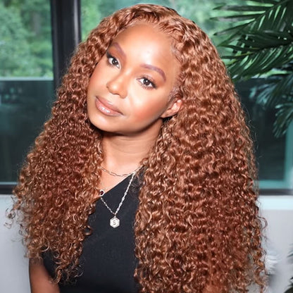[New Color] Kinky Curly Hair Wigs Bronze Brown Blonde Colored Hair Lace Front Wigs For Women - reshine