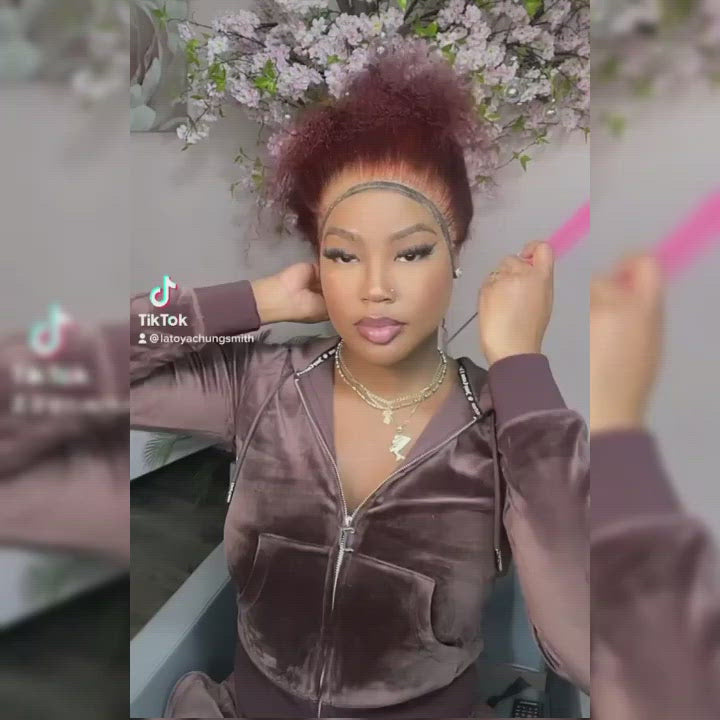 [Tiktok Hot] Reshine Hair Burgundy Color Kinky Curly Hair Lace Front Wigs For Black Women 99J Lace Wig