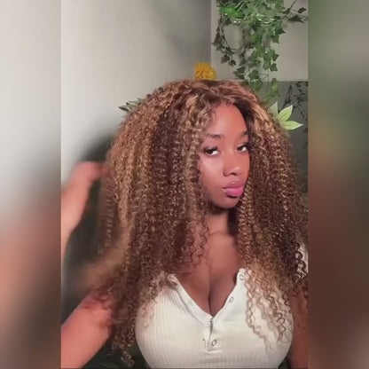 Blackgapprincess Same Style Ombre Highlight Kinky Curly Glueless Wear And Go Wigs Invisable HD Lace Wigs