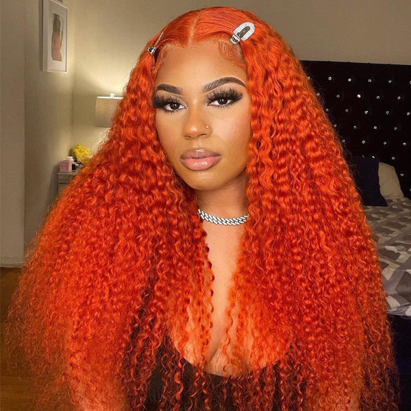 Ginger orange color curly hair lace front wigs